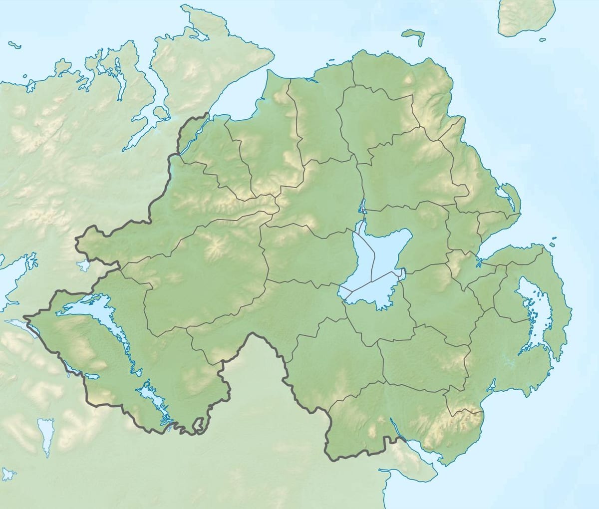 kaart füüsiline kaart, põhja-iirimaa