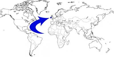 Maailma kaart, mis näitab iirimaa