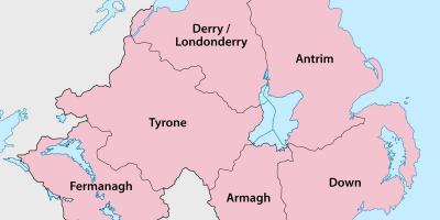 Põhja-iirimaa kaart, maakondade ja linnade